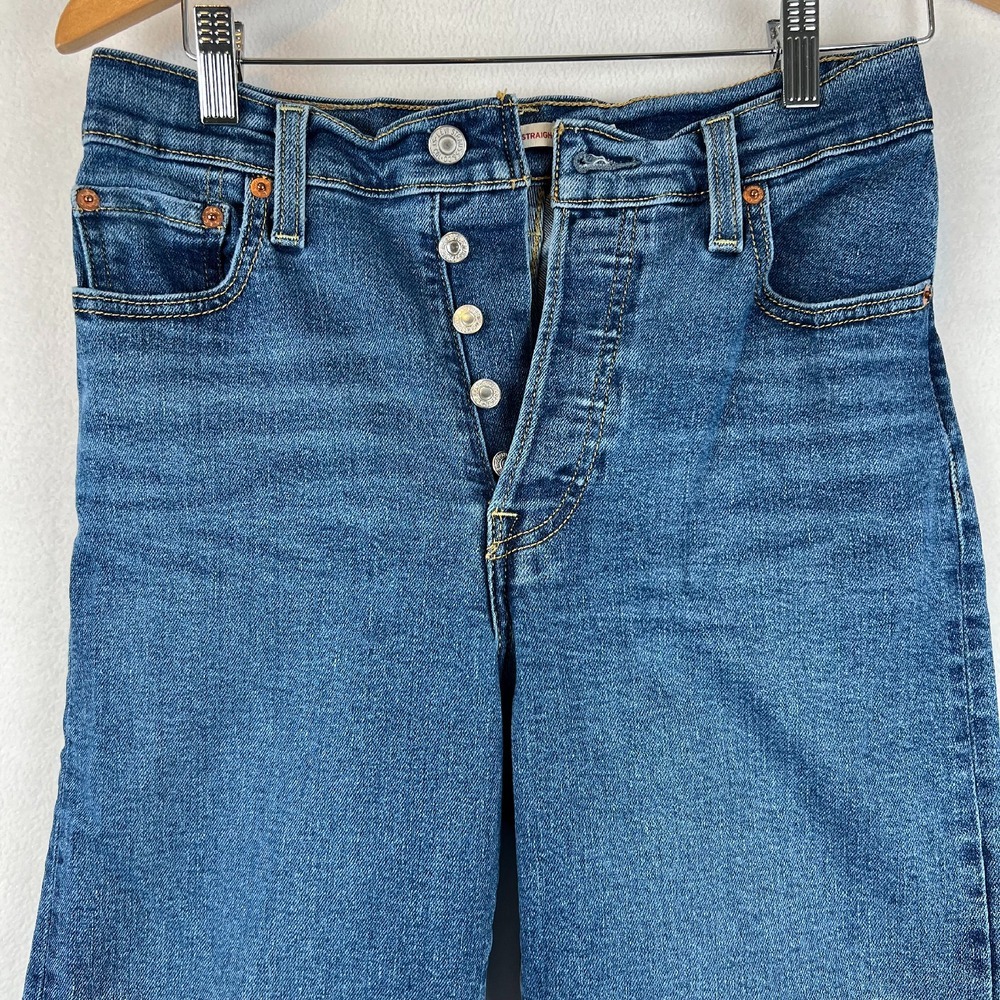 Levis Straight Leg Jeans‎ High Rise Button Fly Dark Wash Denim 26x27 - Picture 2 of 12